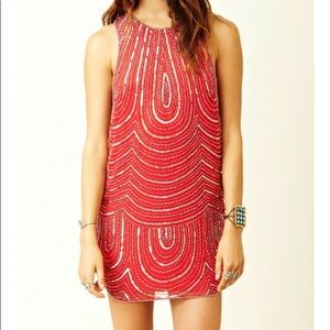 Parker Red / Coral Beaded Mini Dress Size Medium